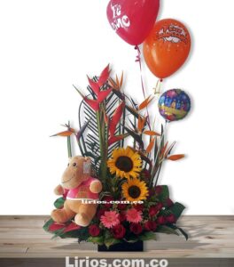 Arreglos Floral Con Peluche Y globos envíos en cali