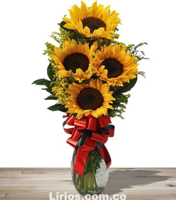 Jarrón de cristal en girasoles servicio a domicilio