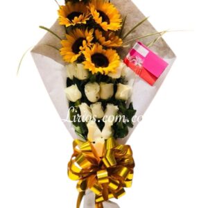 Bouquet Rosas Girasoles Moderno Cali