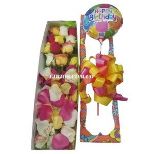 caja de rosas surtidas x 12 floristería en cali