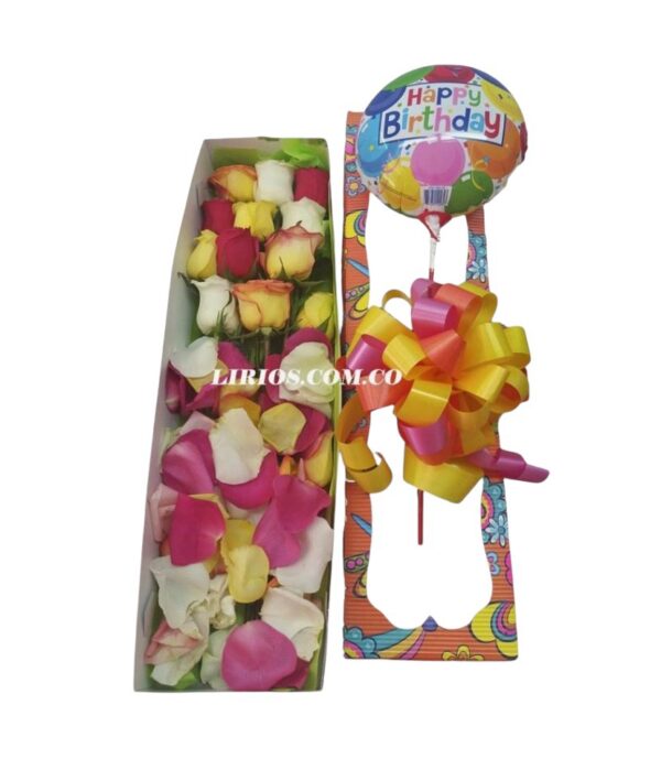 caja de rosas surtidas x 12 floristería en cali
